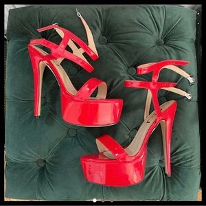 FSJ platform shinny red straps open high heels
